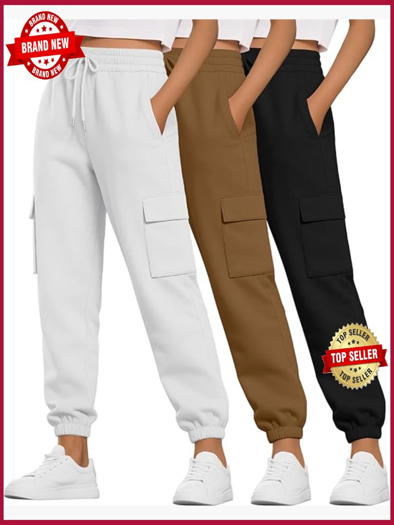 3 Pack High Waist Cargo Joggers Sweatpants For Women With Pockets